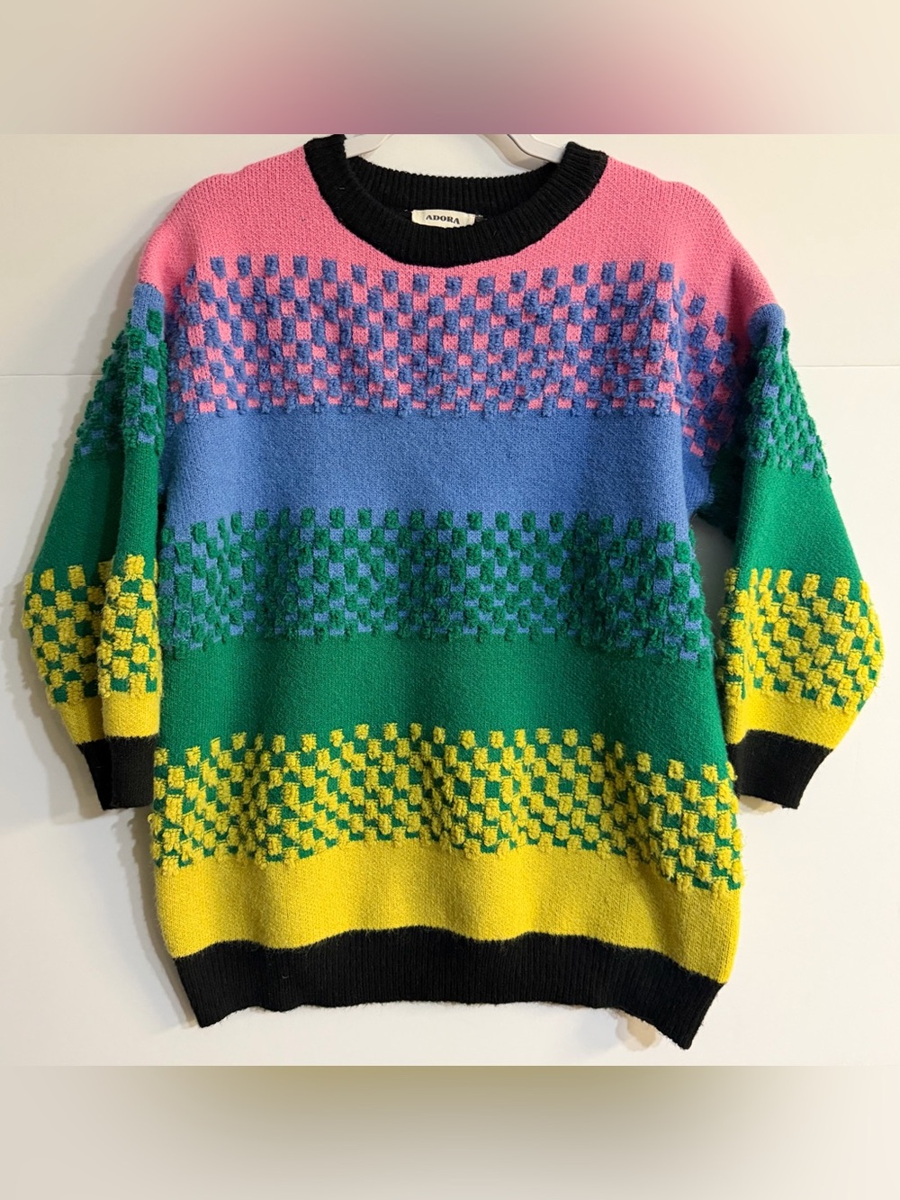 ADORA Multicolor Checker Knit Sweater - Pink, Blue, Green, Yellow, Black